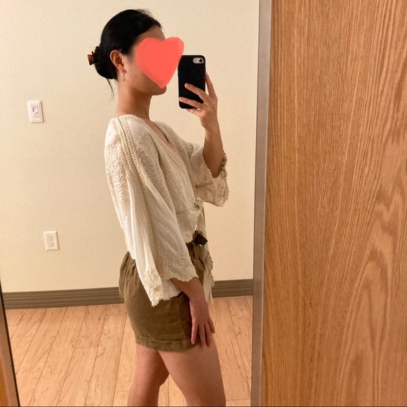 Boho Tie Front Embroidered Top Cider - Picture 4 of 6